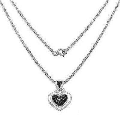 0.30CTW Genuine Black Diamond .925 Sterling Silver Heart Pendant