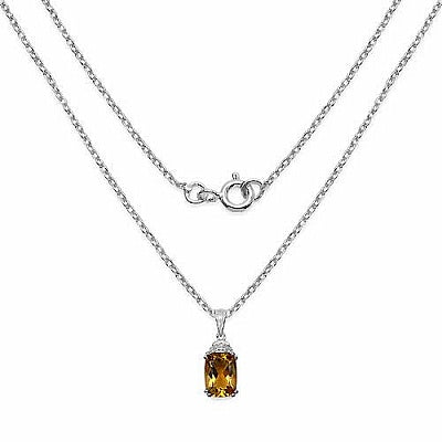 Genuine Citrine and White Topaz Sterling Silver Cushion-Cut Solitaire Pendant