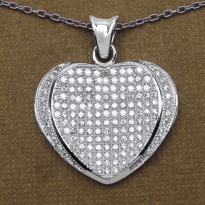 1.50CTW Genuine White Cubic Zirconia .925 Sterling Silver Heart Shape Pendant