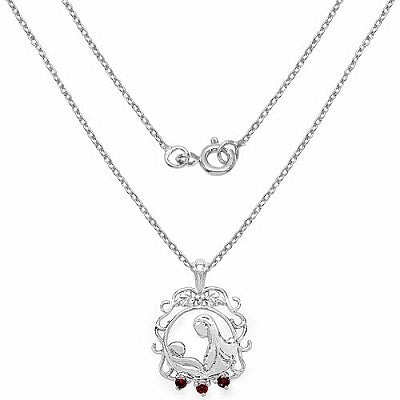 0.15CTW Genuine Garnet .925 Sterling Silver Mom Pendant