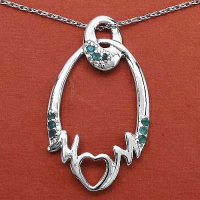 Genuine Emerald Sterling Silver Heartbeat Mom Pendant