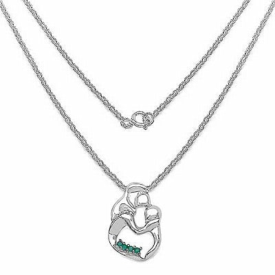 Genuine Emerald Sterling Silver Mother and Child Pendant