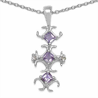 Genuine Amethyst & Diamond Sterling Silver 3 Stone Pendant