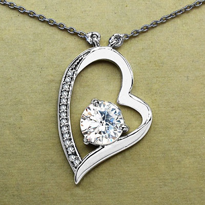 BridalMe 2.42CTW White Cubic Zirconia .925 Sterling Silver Heart Shape Pendant