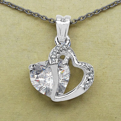 BridalMe 3.30CTW White Cubic Zirconia .925 Sterling Silver Heart Shape Pendant