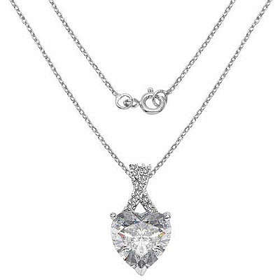 BridalMe 4.80CTW White Cubic Zirconia .925 Sterling Silver Heart Shape Pendant