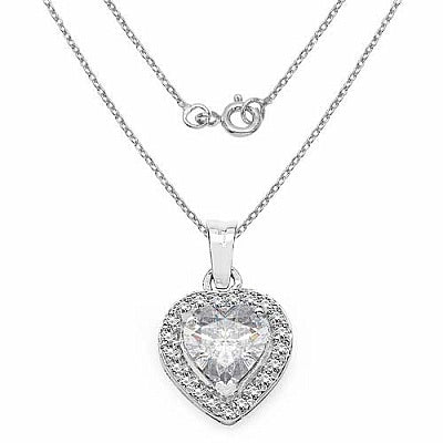 BridalMe 3.64CTW White Cubic Zirconia .925 Sterling Silver Heart Shape Pendant