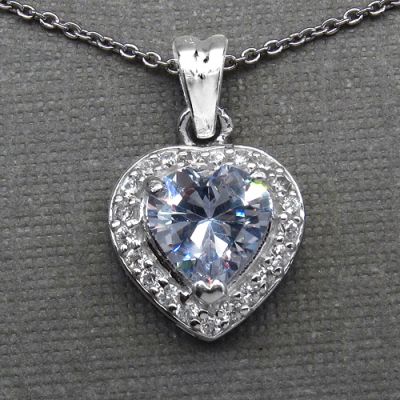 BridalMe 3.64CTW White Cubic Zirconia .925 Sterling Silver Heart Shape Pendant