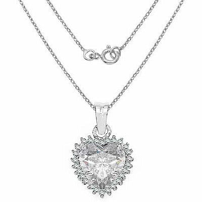 BridalMe 4.96CTW White Cubic Zirconia .925 Sterling Silver Heart Shape Pendant