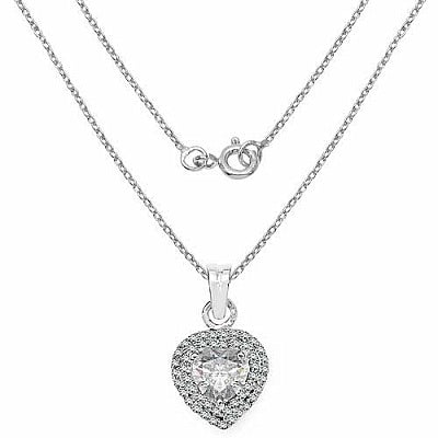 BridalMe 1.86CTW White Cubic Zirconia .925 Sterling Silver Heart Shape Pendant