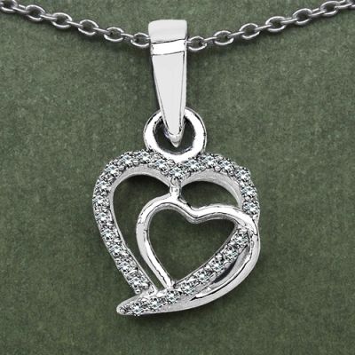 BridalMe 0.25CTW White Cubic Zirconia .925 Sterling Silver Heart Shape Pendant