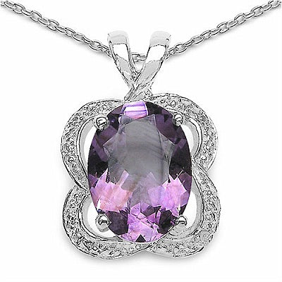 Genuine Amethyst and White Topaz Sterling Silver Classic Solitaire Pendant