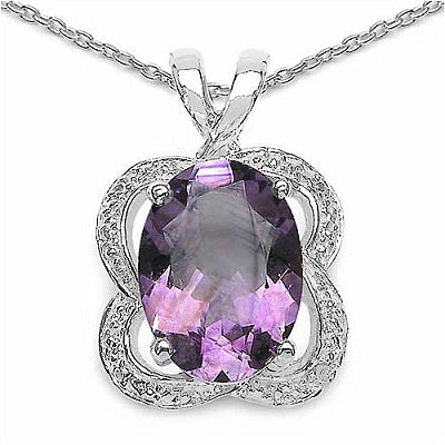 Genuine Amethyst and White Topaz Sterling Silver Classic Solitaire Pendant