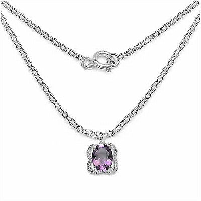 Genuine Amethyst and White Topaz Sterling Silver Classic Solitaire Pendant