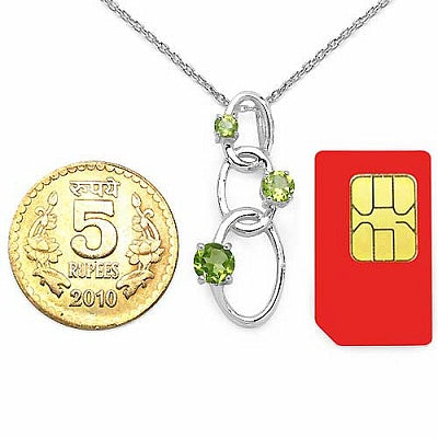 Genuine Peridot 3 Stone Sterling Silver Intertwined Link Pendant