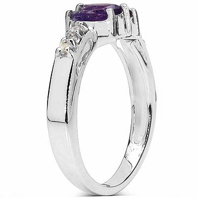 0.58CTW Genuine Amethyst & White Topaz .925 Sterling Silver 3 Stone Ring