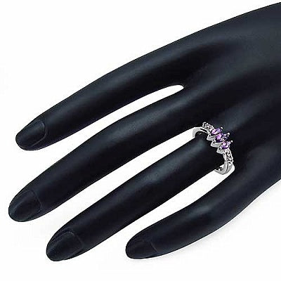 0.58CTW Genuine Amethyst & White Topaz .925 Sterling Silver 3 Stone Ring