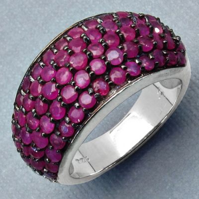 3.80CTW Genuine Ruby & White Diamond .925 Sterling Silver Cluster Ring