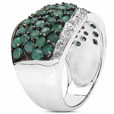 3.31CTW Genuine Emerald & White Topaz .925 Sterling Silver Cluster Ring