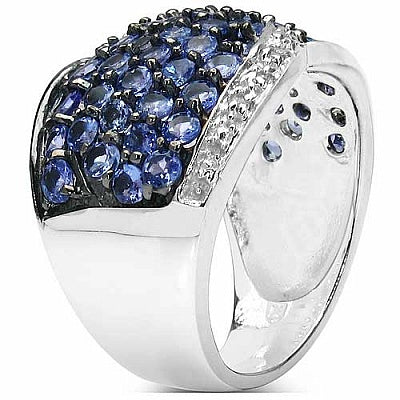 2.50CTW Genuine Tanzanite & White Topaz .925 Sterling Silver Cluster Ring