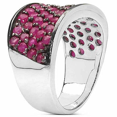 3.05CTW Genuine Ruby .925 Sterling Silver Cluster Ring