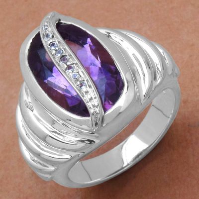 4.79CTW Amethyst & White Topaz .925 Sterling Silver Ring