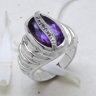 4.79CTW Amethyst & White Topaz .925 Sterling Silver Ring