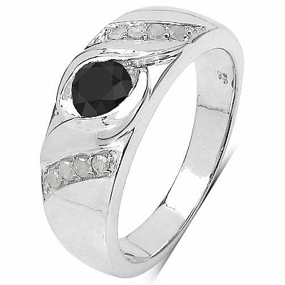 0.62CTW Genuine Black Diamond & White Diamond .925 Sterling Silver Men's Ring