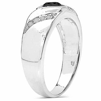 0.62CTW Genuine Black Diamond & White Diamond .925 Sterling Silver Men's Ring