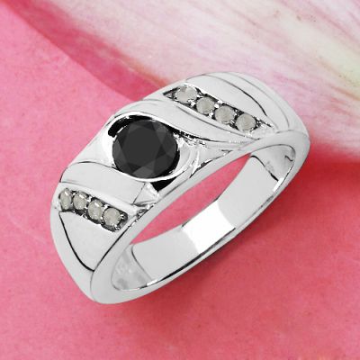 0.62CTW Genuine Black Diamond & White Diamond .925 Sterling Silver Men's Ring