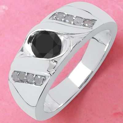 0.62CTW Genuine Black Diamond & White Diamond .925 Sterling Silver Men's Ring