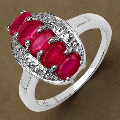 1.57CTW Genuine Glass Filled Ruby & White Diamond .925 Sterling Silver Ring