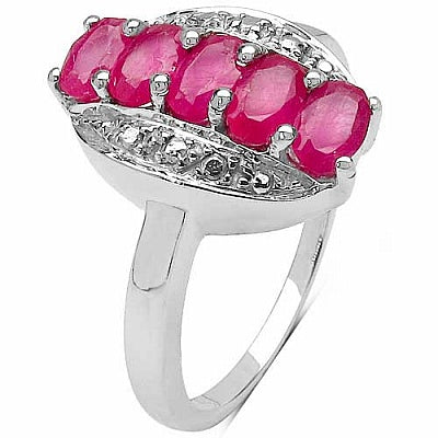 1.57CTW Genuine Glass Filled Ruby & White Diamond .925 Sterling Silver Ring