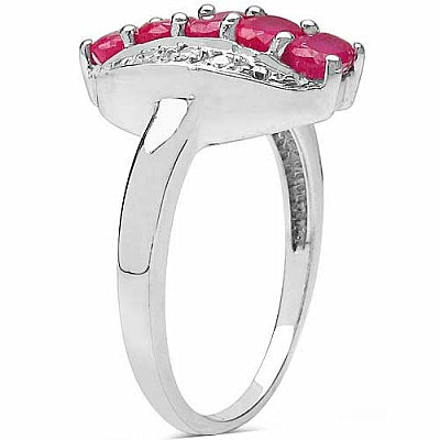 1.57CTW Genuine Glass Filled Ruby & White Diamond .925 Sterling Silver Ring