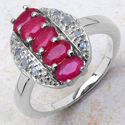 1.57CTW Genuine Glass Filled Ruby & White Diamond .925 Sterling Silver Ring