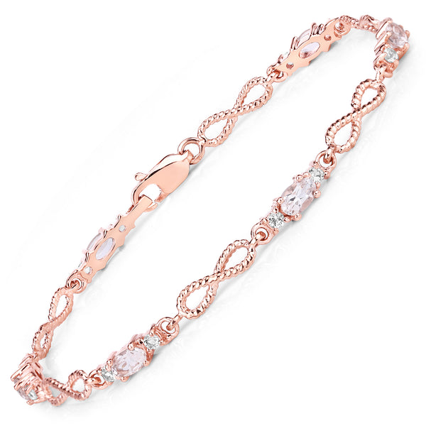 Genuine 14K Rose Gold Morganite and White Topaz Infinite Sterling Silver Tennis Bracelet