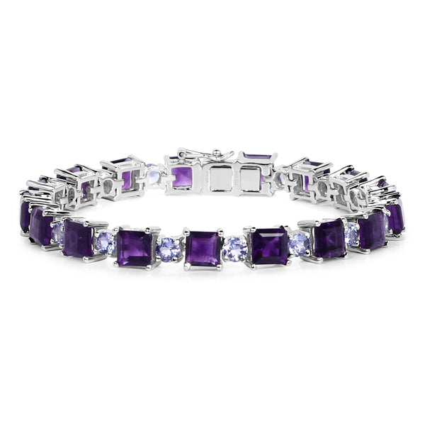 Genuine Amethyst and Tanzanite Sterling Silver Tennis Bracelet