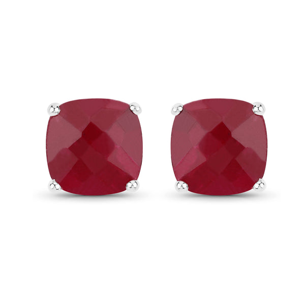 Dyed Ruby Cushion Sterling Silver Stud Earrings