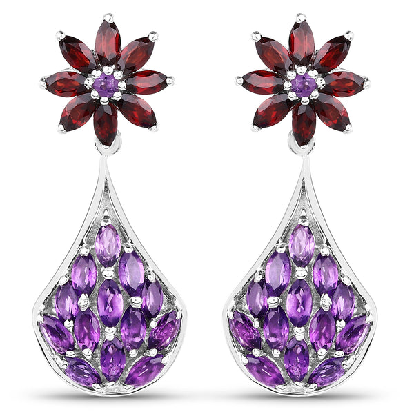 Genuine Amethyst and Garnet Sterling Silver Earrings