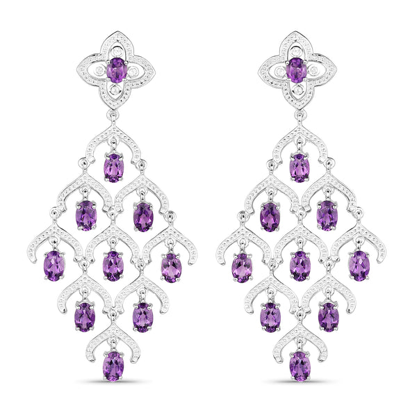 Genuine Amethyst and White Topaz Chandelier Earrings in Sterling Silver