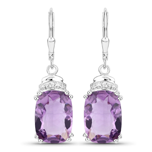 Genuine Amethyst and White Topaz Dangle Earrings in Sterling Silver