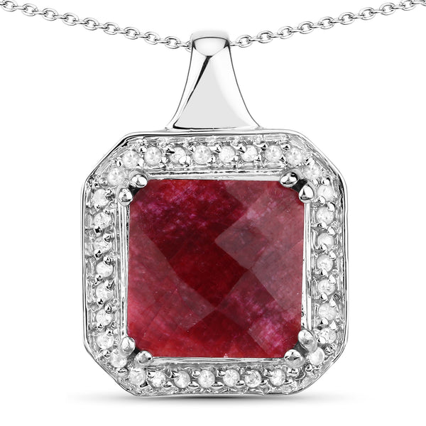 Dyed Ruby and White Topaz Sterling Silver Halo Pendant