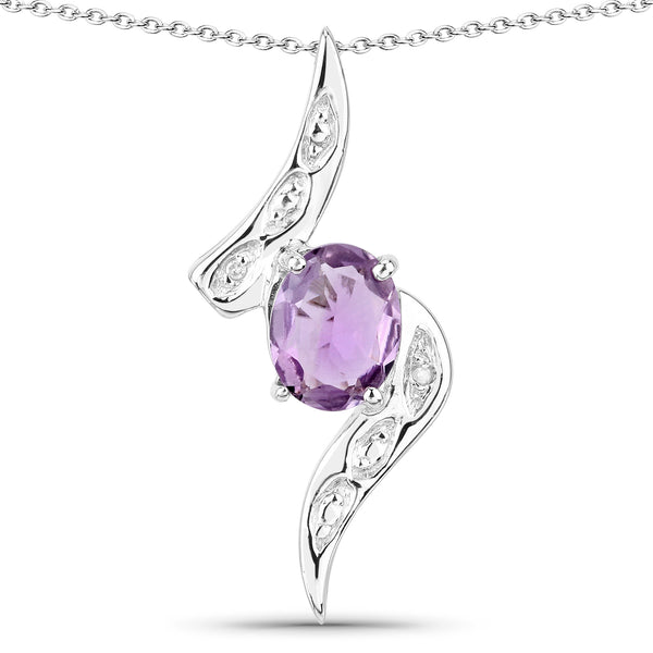 Genuine Amethyst and White Diamond Sterling Silver Pendant