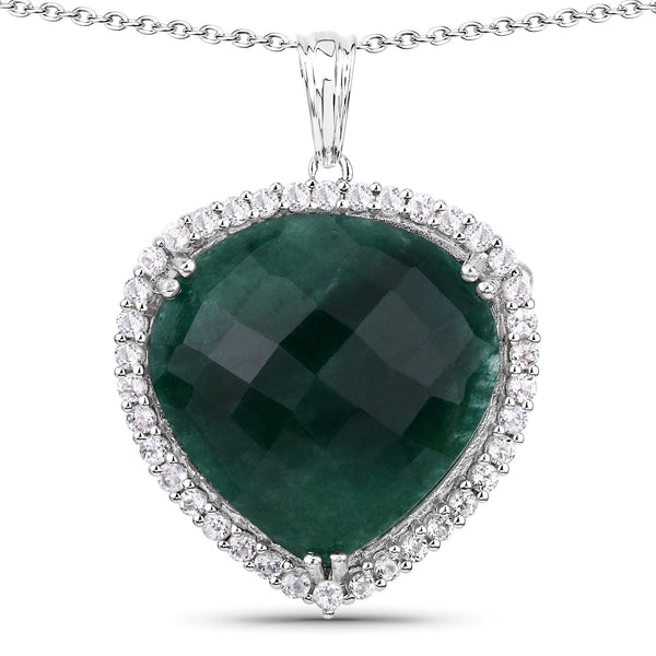 Dyed Emerald and White Topaz Sterling Silver Halo Pendant