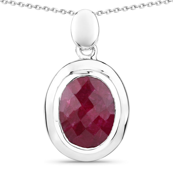 Dyed Ruby Oval Sterling Silver Pendant