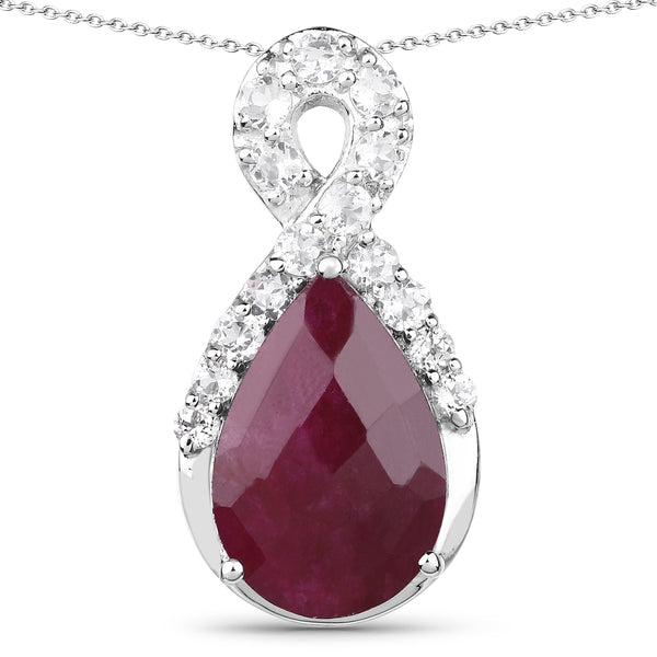 Dyed Ruby and White Topaz Crossover Pendant in Sterling Silver