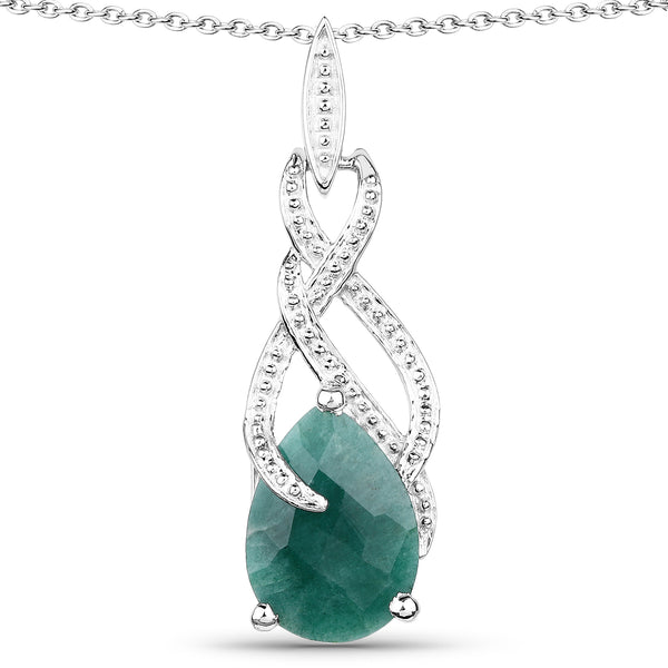 Dyed Emerald Crossover Pendant in Sterling Silver