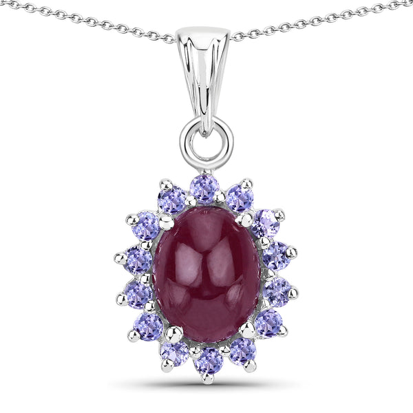 Dyed Ruby and Tanzanite Sterling Silver Halo Pendant