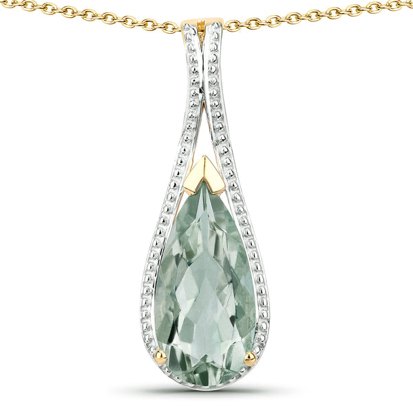 Genuine 14K Yellow Gold Plated Plated Green Amethyst Sterling Silver Tear Drop Pendant