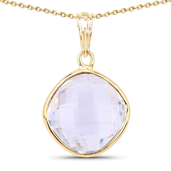 Genuine 14K Yellow Gold Plated Plated Crystal Quartz Sterling Silver Solitaire Pendant